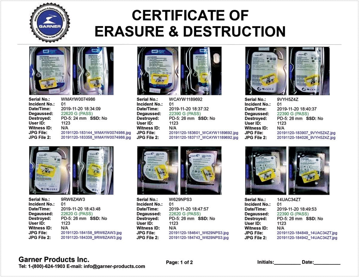 Garner Products IC-HD2X Erasure and Destruction Verification System IC-HD2X